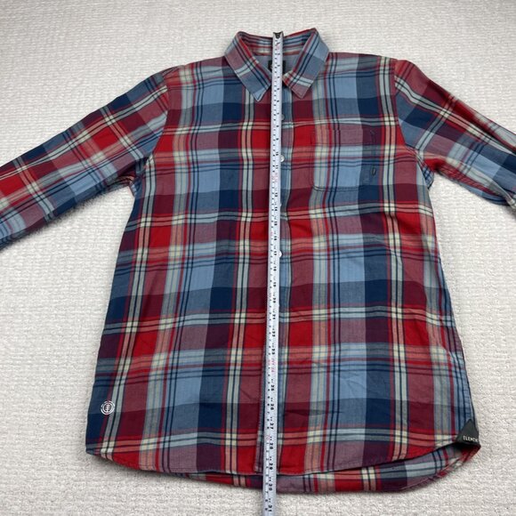 Y2K Element Plaid Flannel Check Long Sleeve Button Shirt Men Size L Red / Blue - Picture 10 of 16